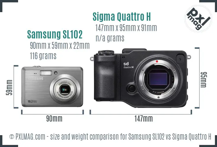 Samsung SL102 vs Sigma Quattro H size comparison