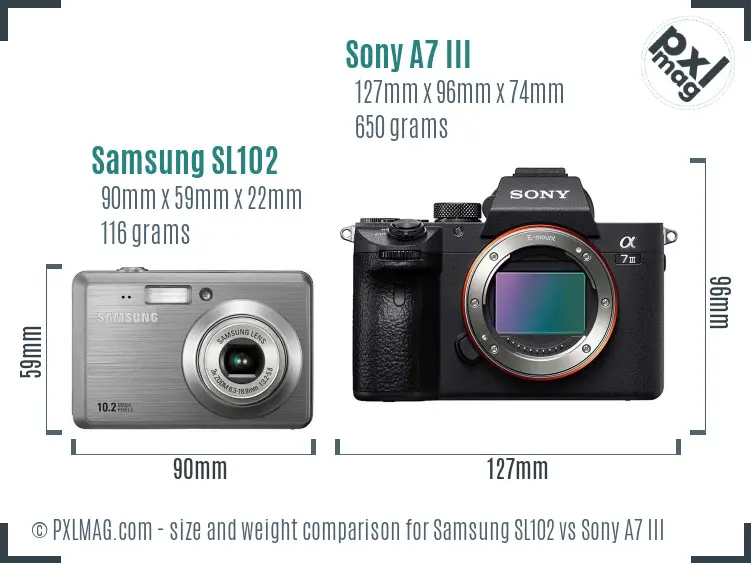 Samsung SL102 vs Sony A7 III size comparison