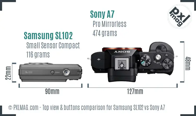 Samsung SL102 vs Sony A7 top view buttons comparison