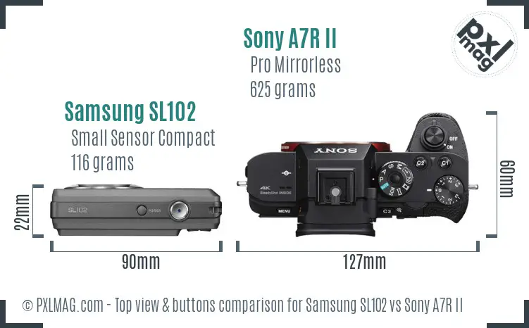 Samsung SL102 vs Sony A7R II top view buttons comparison