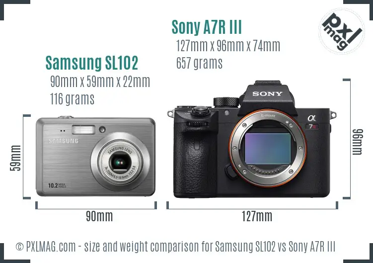 Samsung SL102 vs Sony A7R III size comparison