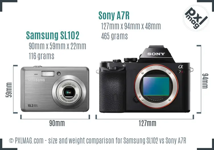 Samsung SL102 vs Sony A7R size comparison