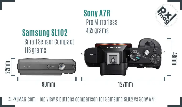 Samsung SL102 vs Sony A7R top view buttons comparison
