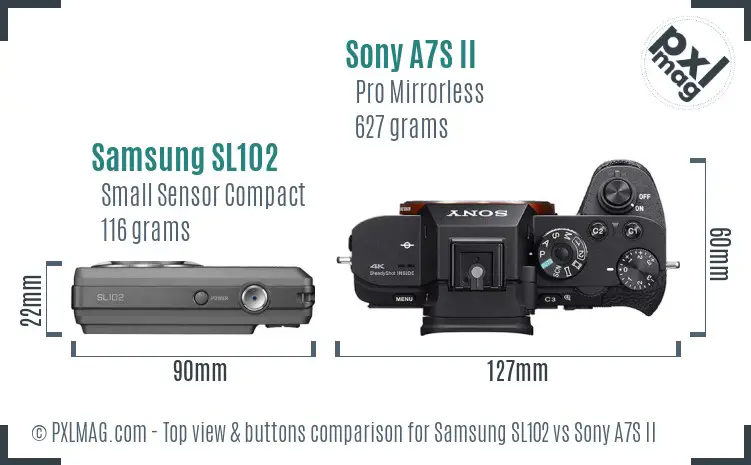 Samsung SL102 vs Sony A7S II top view buttons comparison