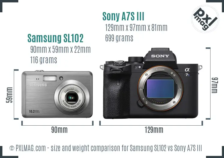 Samsung SL102 vs Sony A7S III size comparison