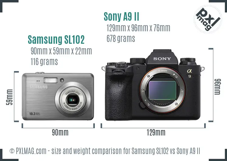 Samsung SL102 vs Sony A9 II size comparison