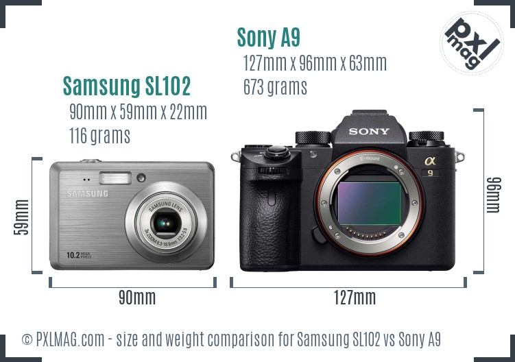 Samsung SL102 vs Sony A9 size comparison