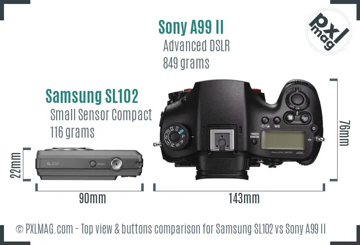 Samsung SL102 vs Sony A99 II top view buttons comparison