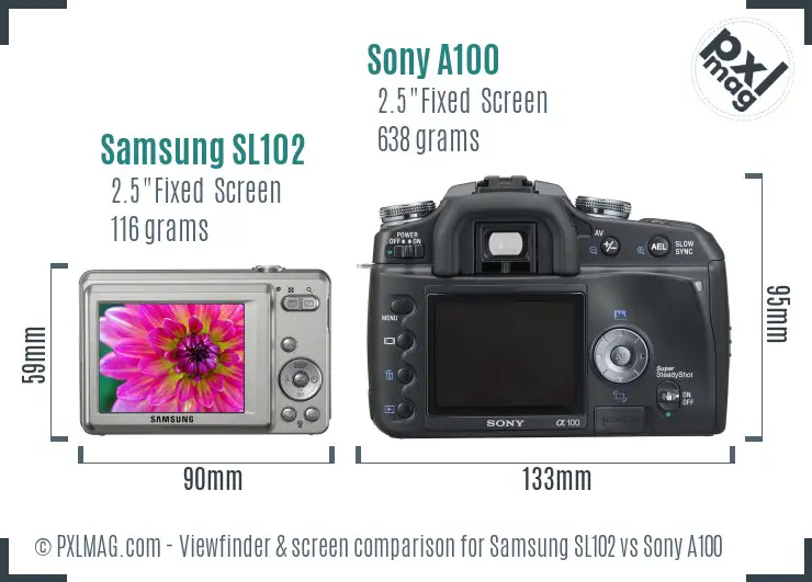 Samsung SL102 vs Sony A100 Screen and Viewfinder comparison Samsung SL102 vs Sony A100 Screen and Viewfinder comparison