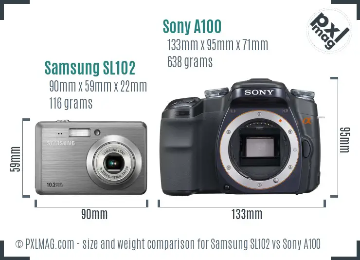 Samsung SL102 vs Sony A100 size comparison Samsung SL102 vs Sony A100 size comparison