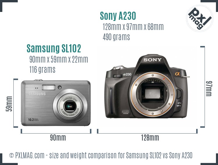 Samsung SL102 vs Sony A230 size comparison