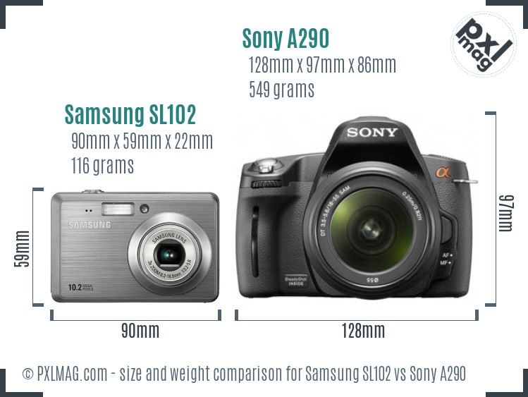 Samsung SL102 vs Sony A290 size comparison
