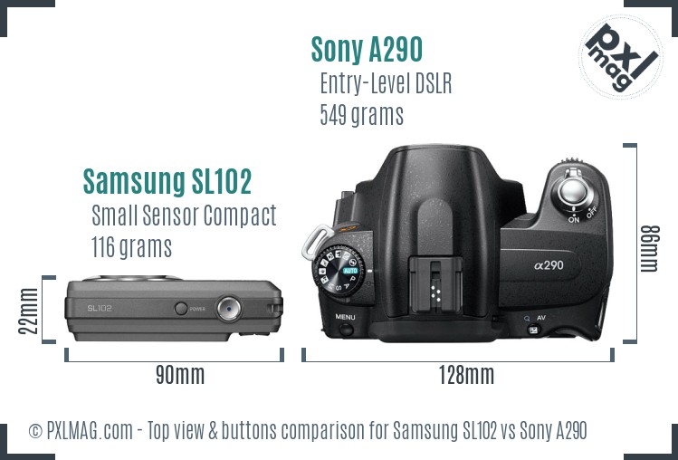 Samsung SL102 vs Sony A290 top view buttons comparison