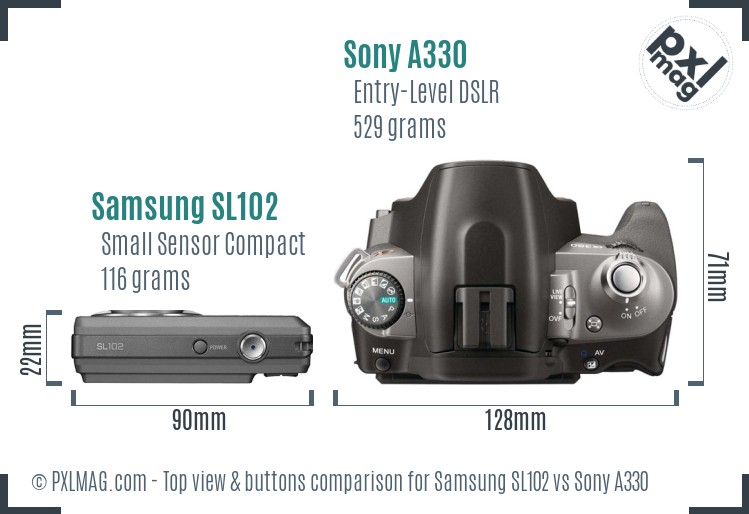 Samsung SL102 vs Sony A330 top view buttons comparison