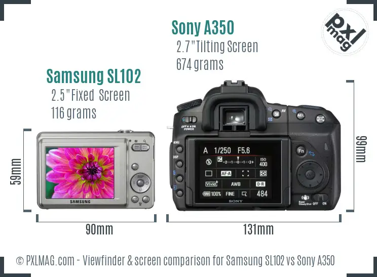 Samsung SL102 vs Sony A350 Screen and Viewfinder comparison