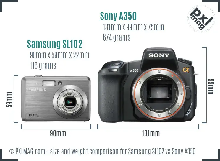 Samsung SL102 vs Sony A350 size comparison