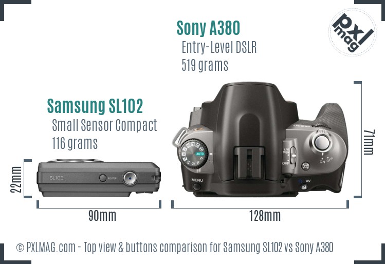 Samsung SL102 vs Sony A380 top view buttons comparison