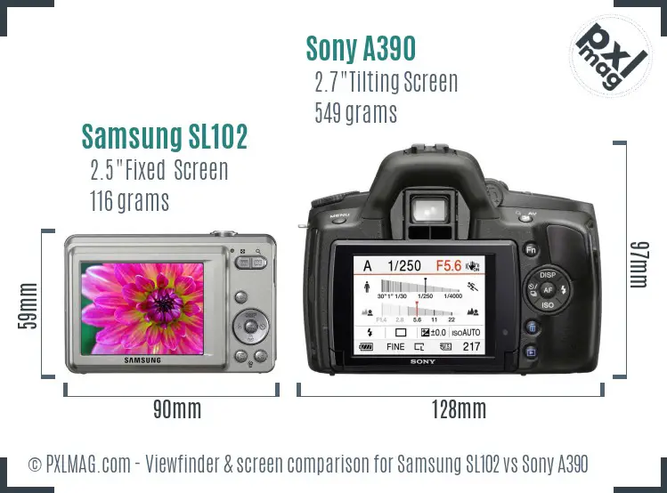 Samsung SL102 vs Sony A390 Screen and Viewfinder comparison