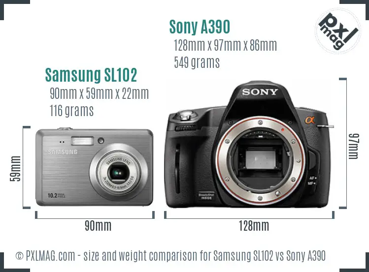 Samsung SL102 vs Sony A390 size comparison