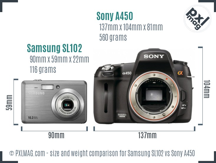Samsung SL102 vs Sony A450 size comparison Samsung SL102 vs Sony A450 size comparison