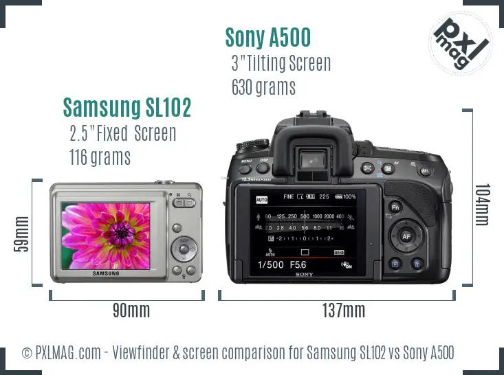 Samsung SL102 vs Sony A500 Screen and Viewfinder comparison Samsung SL102 vs Sony A500 Screen and Viewfinder comparison