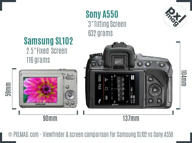 Samsung SL102 vs Sony A550 Screen and Viewfinder comparison Samsung SL102 vs Sony A550 Screen and Viewfinder comparison
