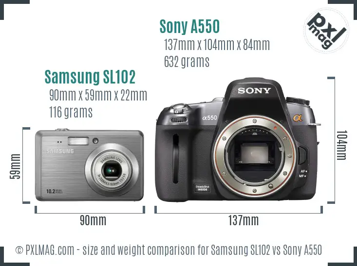 Samsung SL102 vs Sony A550 size comparison Samsung SL102 vs Sony A550 size comparison