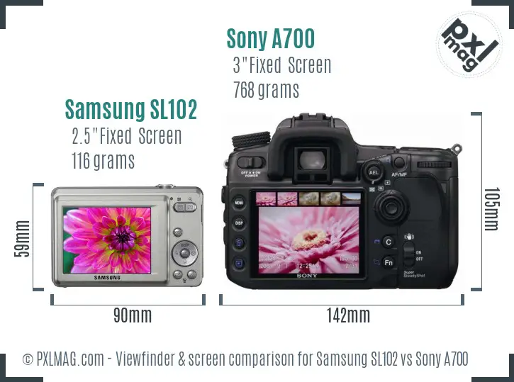 Samsung SL102 vs Sony A700 Screen and Viewfinder comparison Samsung SL102 vs Sony A700 Screen and Viewfinder comparison