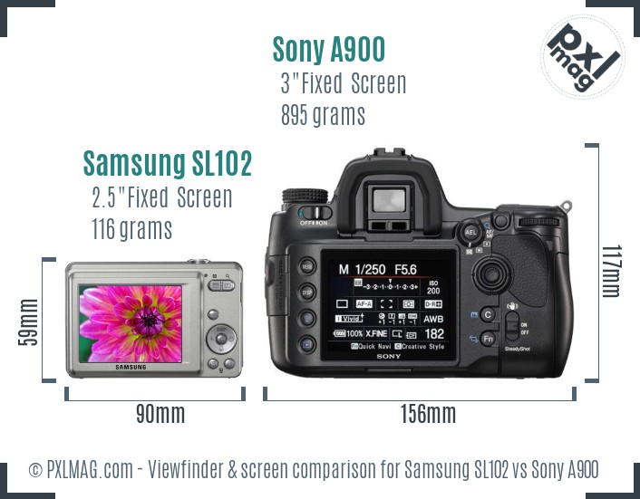 Samsung SL102 vs Sony A900 Screen and Viewfinder comparison