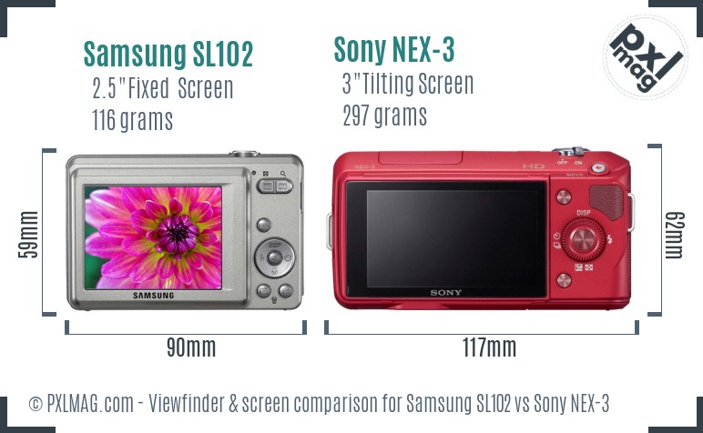 Samsung SL102 vs Sony NEX-3 Screen and Viewfinder comparison
