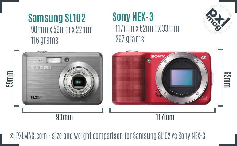 Samsung SL102 vs Sony NEX-3 size comparison