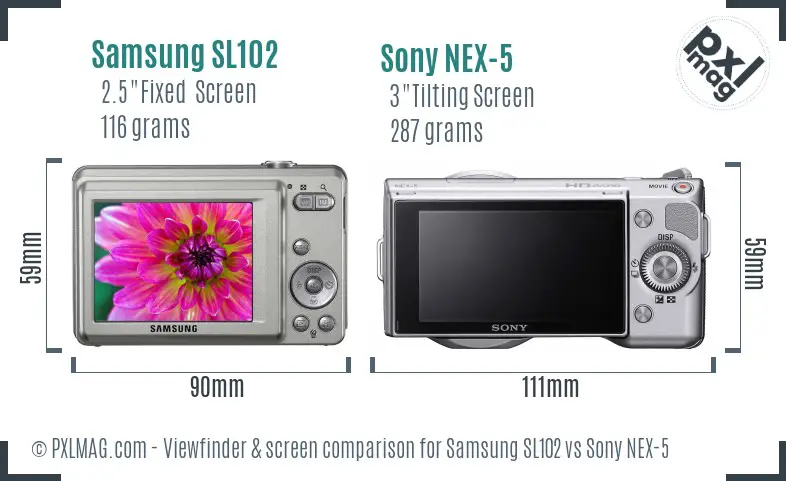 Samsung SL102 vs Sony NEX-5 Screen and Viewfinder comparison Samsung SL102 vs Sony NEX-5 Screen and Viewfinder comparison
