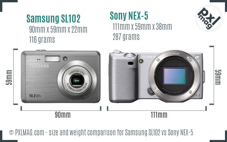 Samsung SL102 vs Sony NEX-5 size comparison Samsung SL102 vs Sony NEX-5 size comparison
