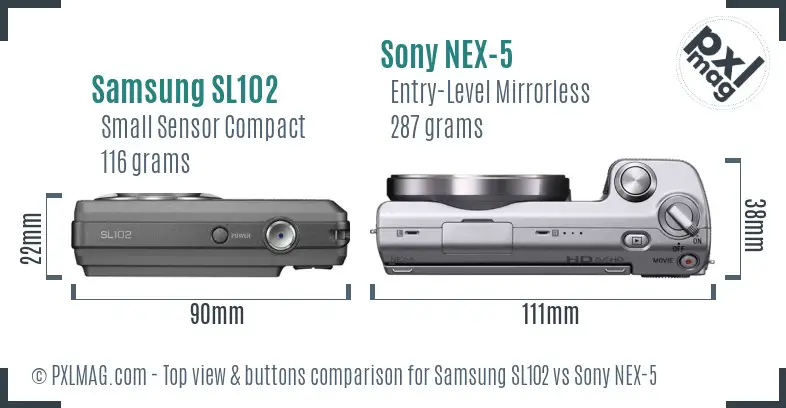 Samsung SL102 vs Sony NEX-5 top view buttons comparison Samsung SL102 vs Sony NEX-5 top view buttons comparison