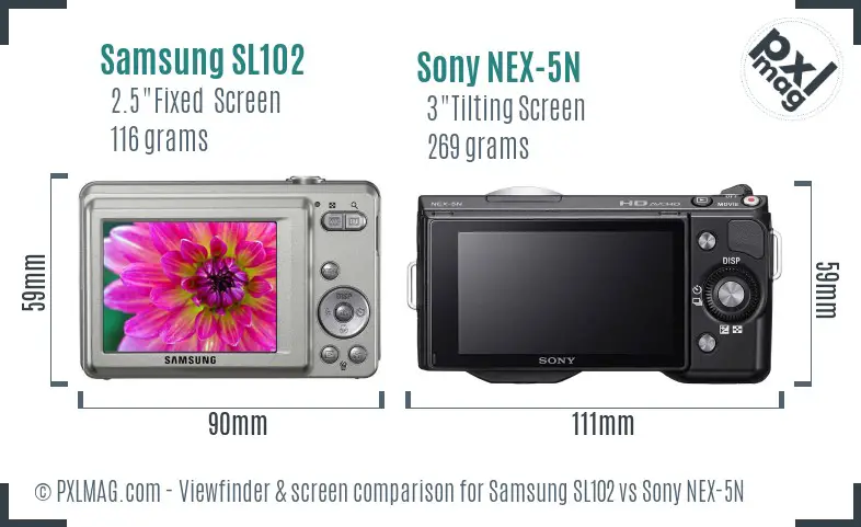 Samsung SL102 vs Sony NEX-5N Screen and Viewfinder comparison