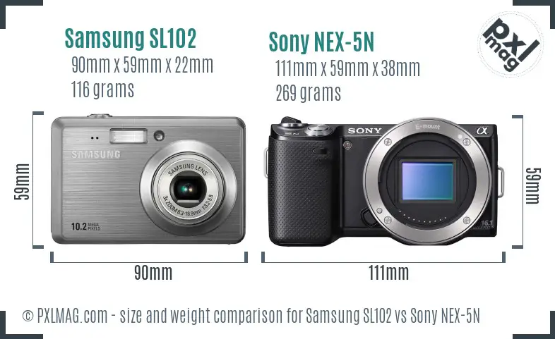 Samsung SL102 vs Sony NEX-5N size comparison