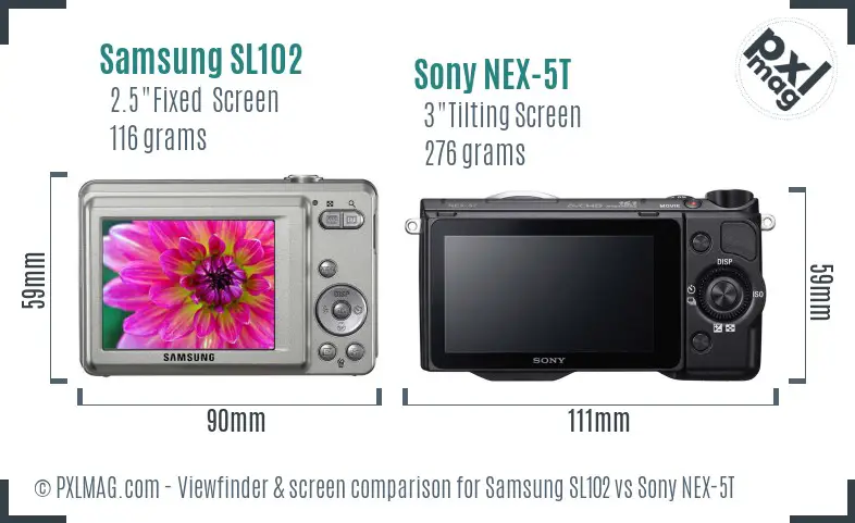 Samsung SL102 vs Sony NEX-5T Screen and Viewfinder comparison