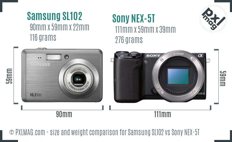 Samsung SL102 vs Sony NEX-5T size comparison