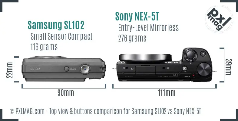 Samsung SL102 vs Sony NEX-5T top view buttons comparison