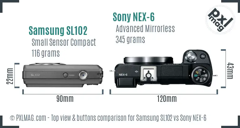 Samsung SL102 vs Sony NEX-6 top view buttons comparison