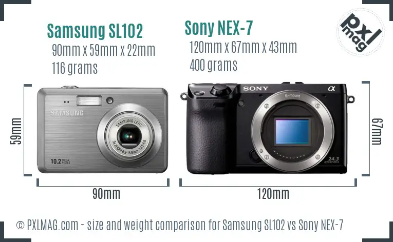 Samsung SL102 vs Sony NEX-7 size comparison