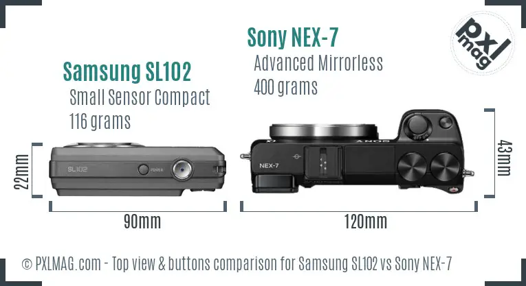 Samsung SL102 vs Sony NEX-7 top view buttons comparison