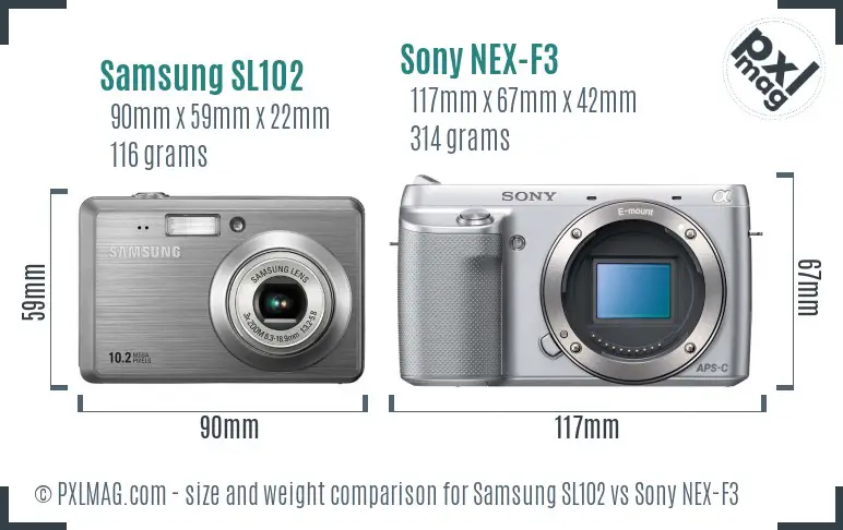 Samsung SL102 vs Sony NEX-F3 size comparison