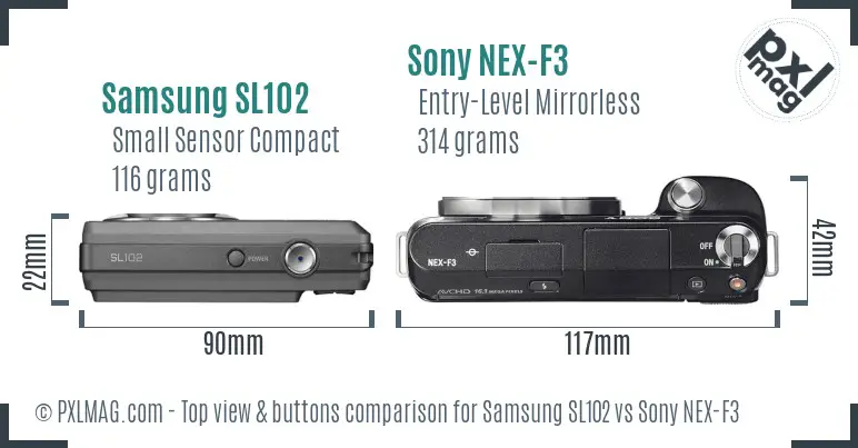 Samsung SL102 vs Sony NEX-F3 top view buttons comparison