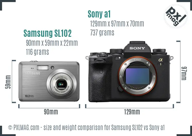 Samsung SL102 vs Sony a1 size comparison