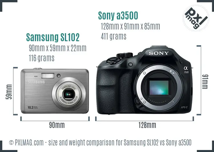 Samsung SL102 vs Sony a3500 size comparison