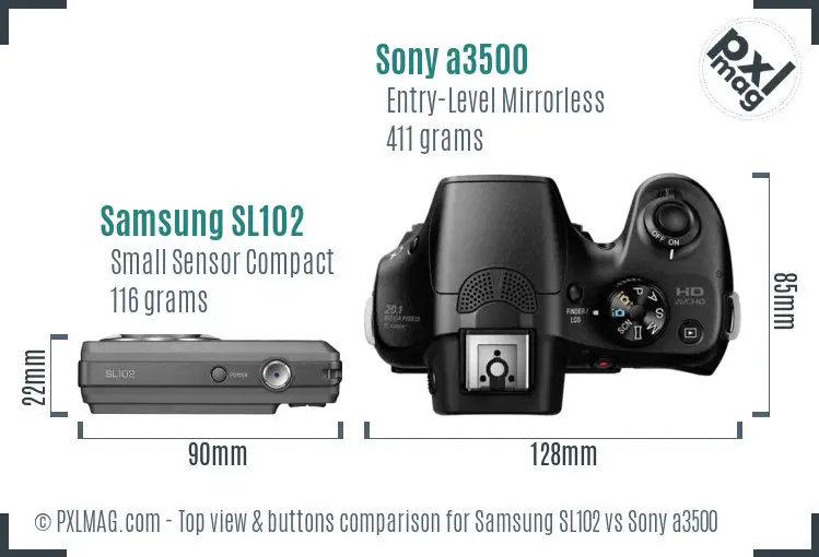 Samsung SL102 vs Sony a3500 top view buttons comparison