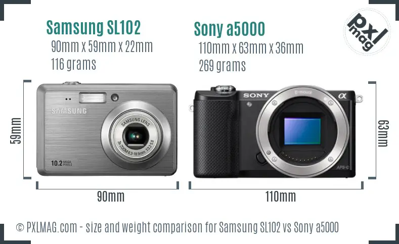 Samsung SL102 vs Sony a5000 size comparison