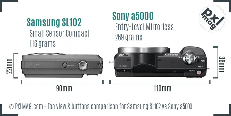 Samsung SL102 vs Sony a5000 top view buttons comparison