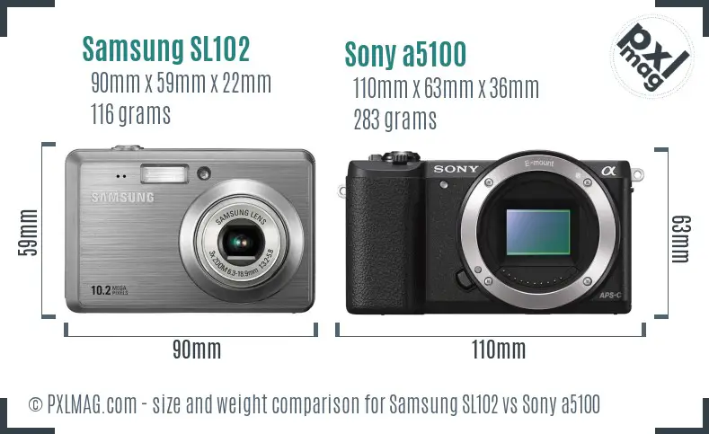 Samsung SL102 vs Sony a5100 size comparison